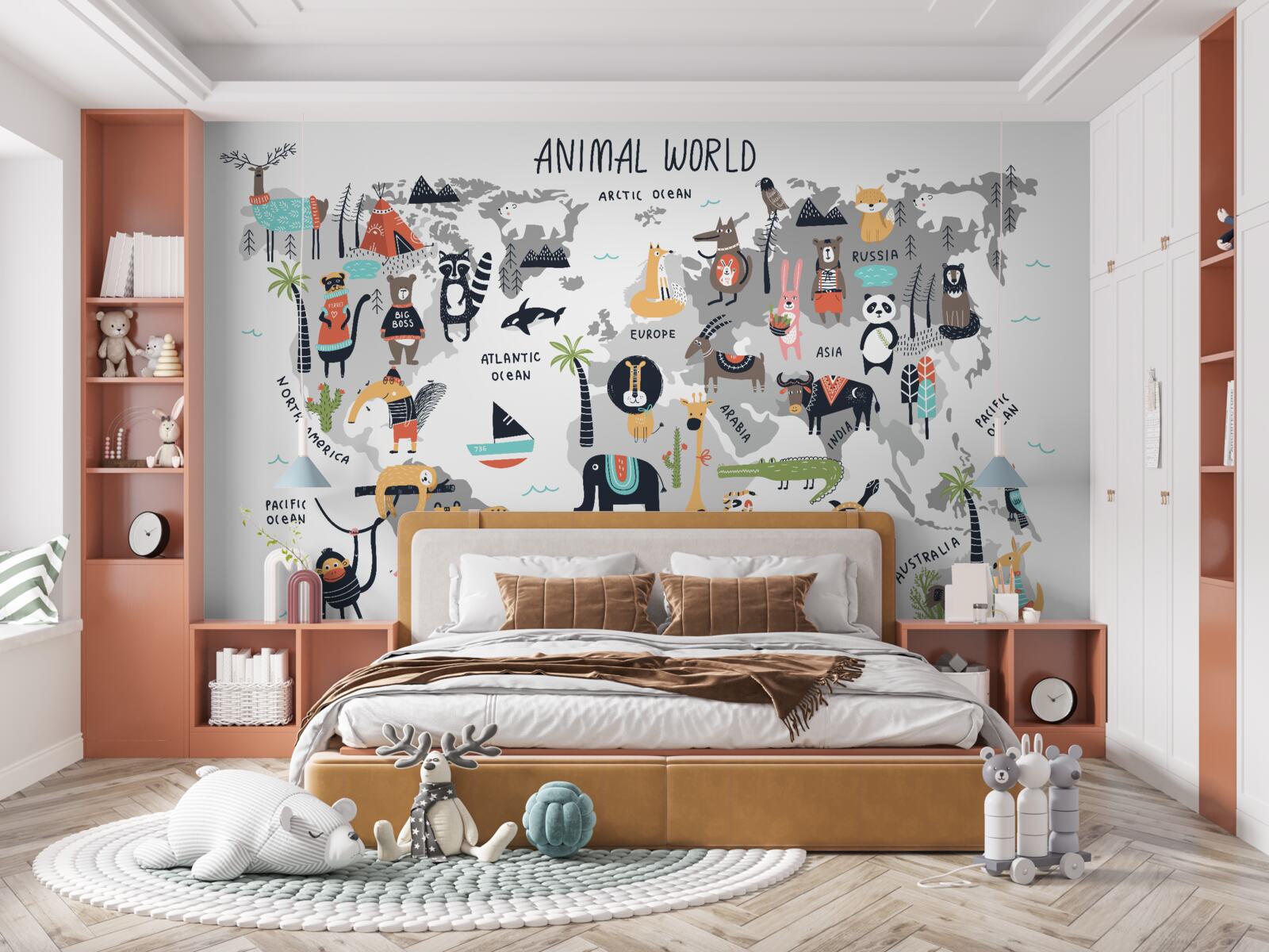 Fotobehang kaart van de belangrijkste dieren ter wereld