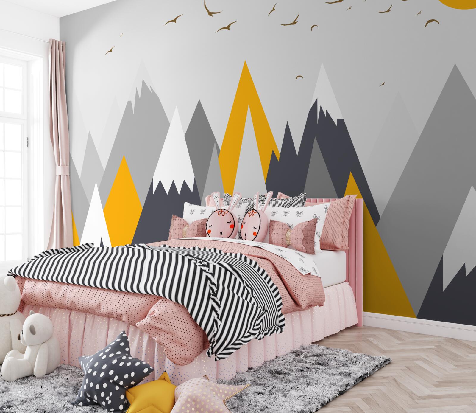 Fotobehang Zonlicht overspoelt de bergtoppen