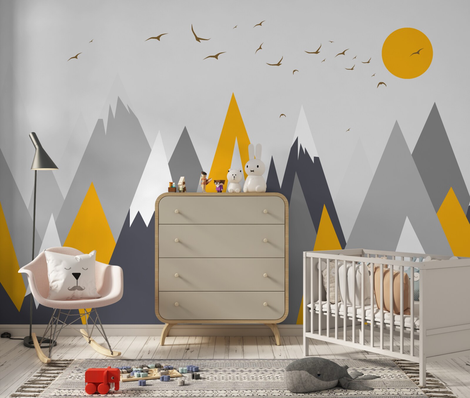 Fotobehang Zonlicht overspoelt de bergtoppen