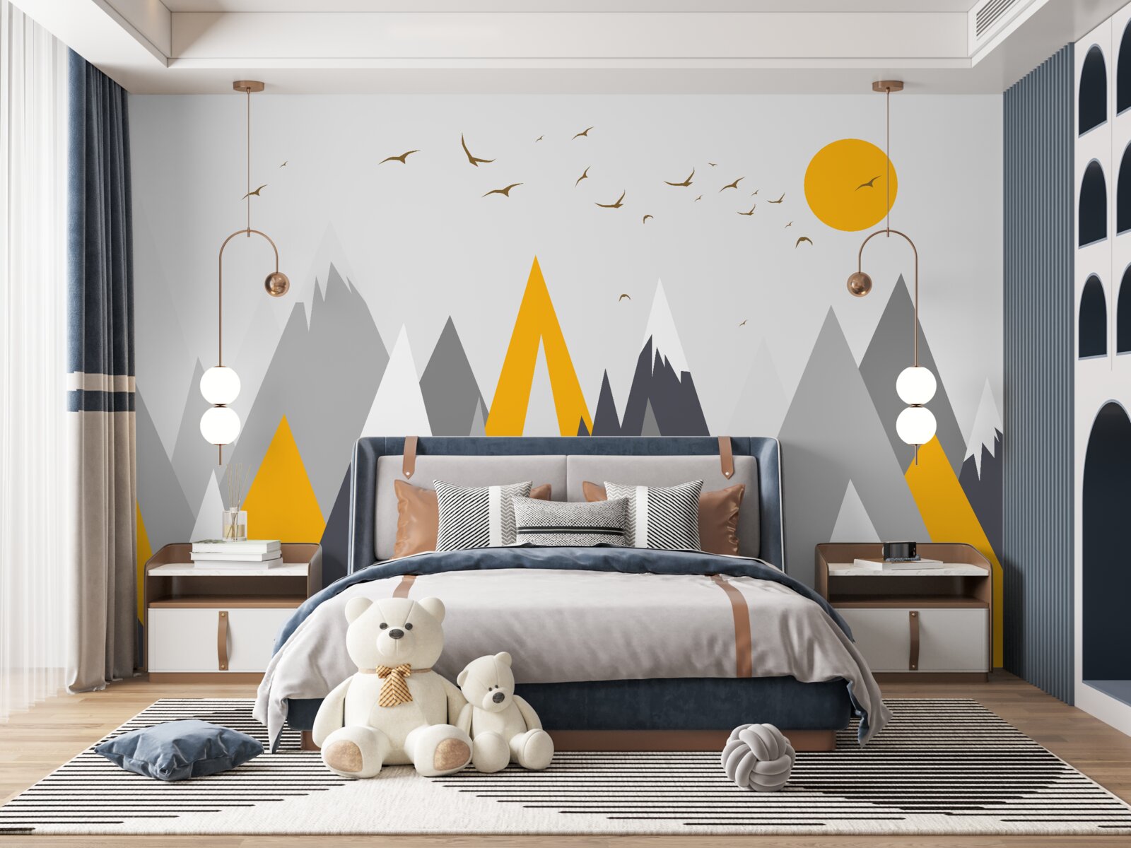 Fotobehang Zonlicht overspoelt de bergtoppen