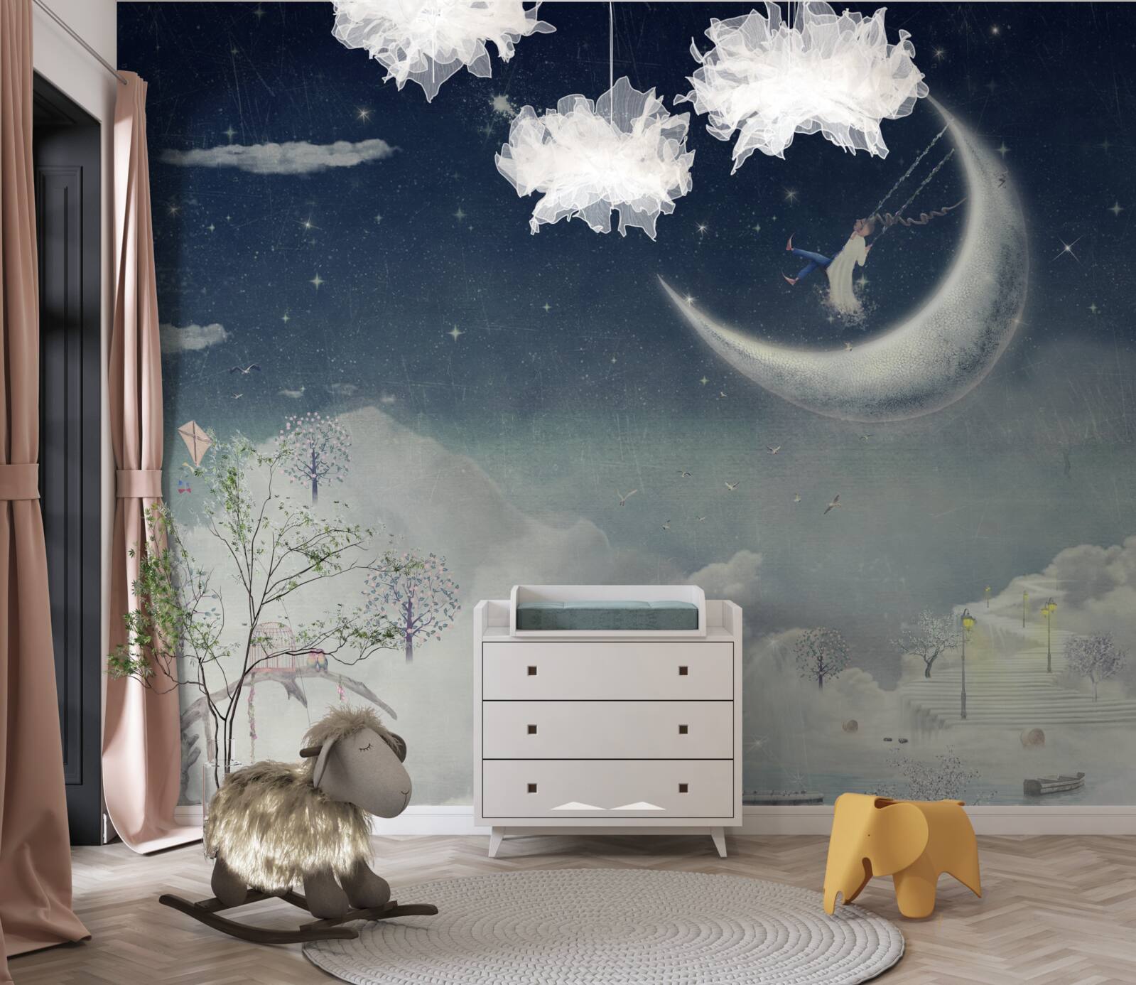 Fotobehang avondwandeling in het maanlicht