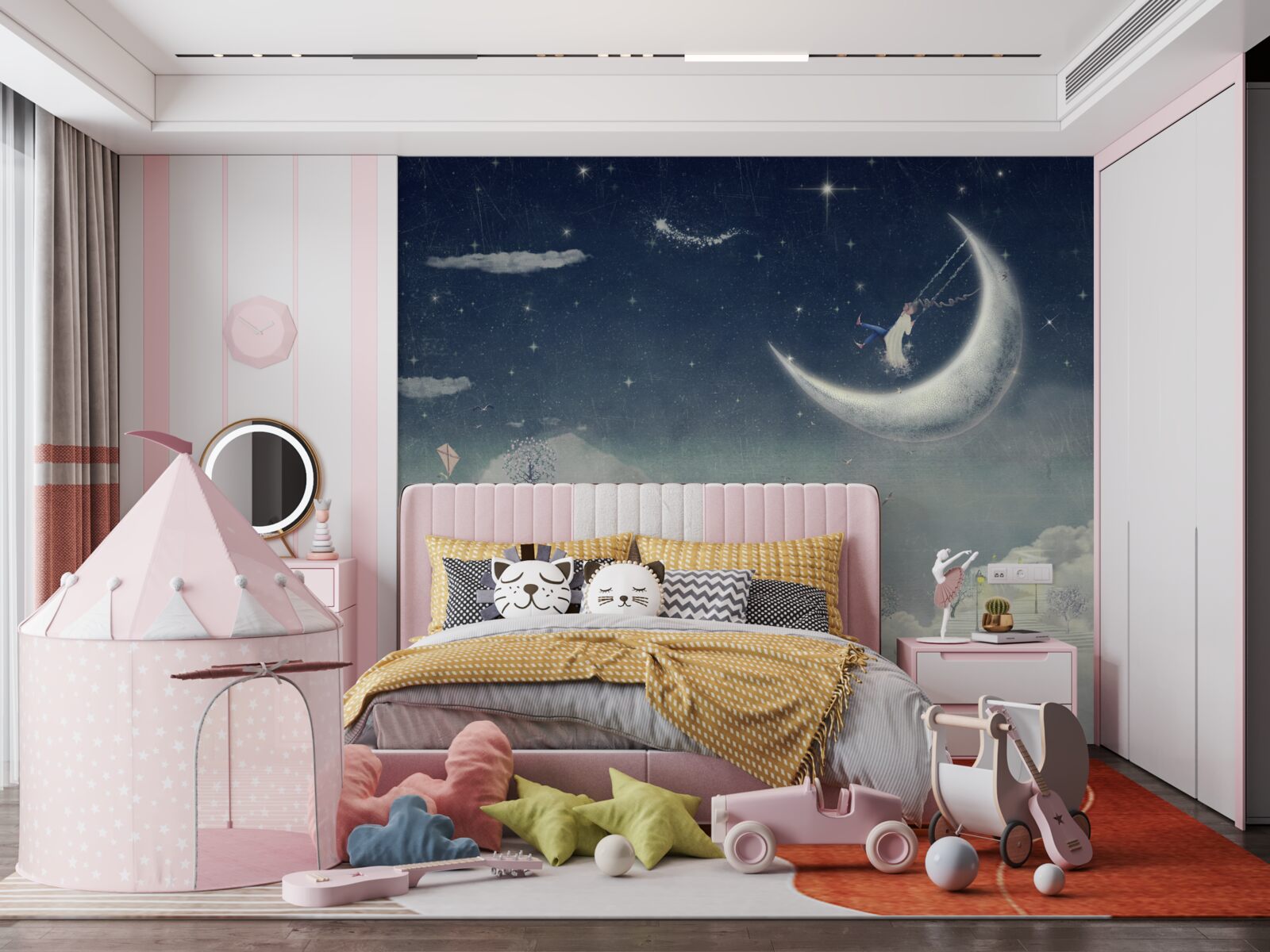 Fotobehang avondwandeling in het maanlicht