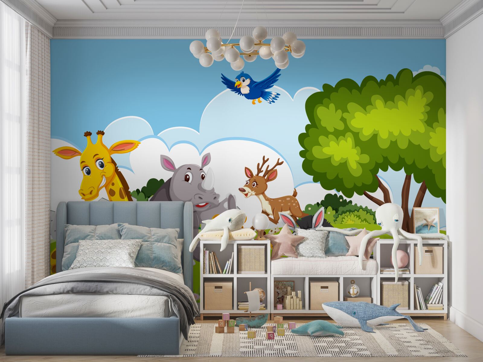 Fotobehang Jong gezelschap ontspant op het gazon