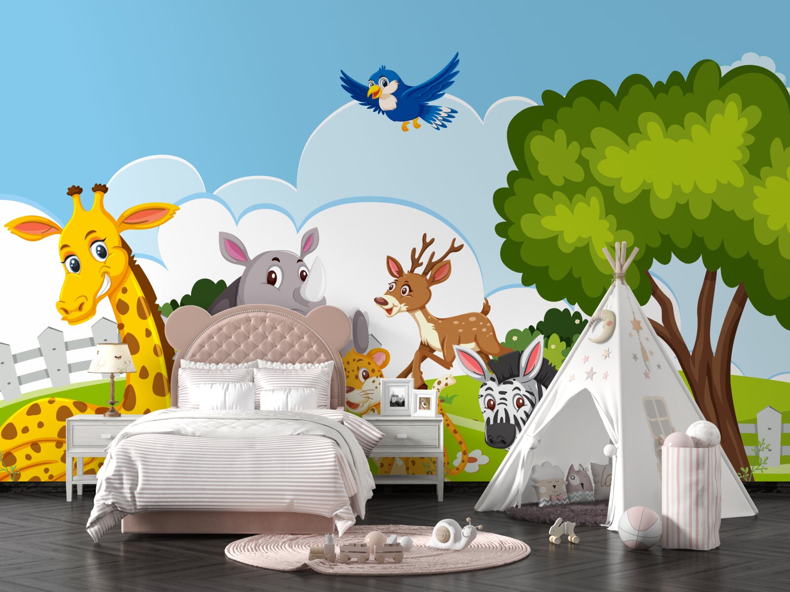 Fotobehang Jong gezelschap ontspant op het gazon