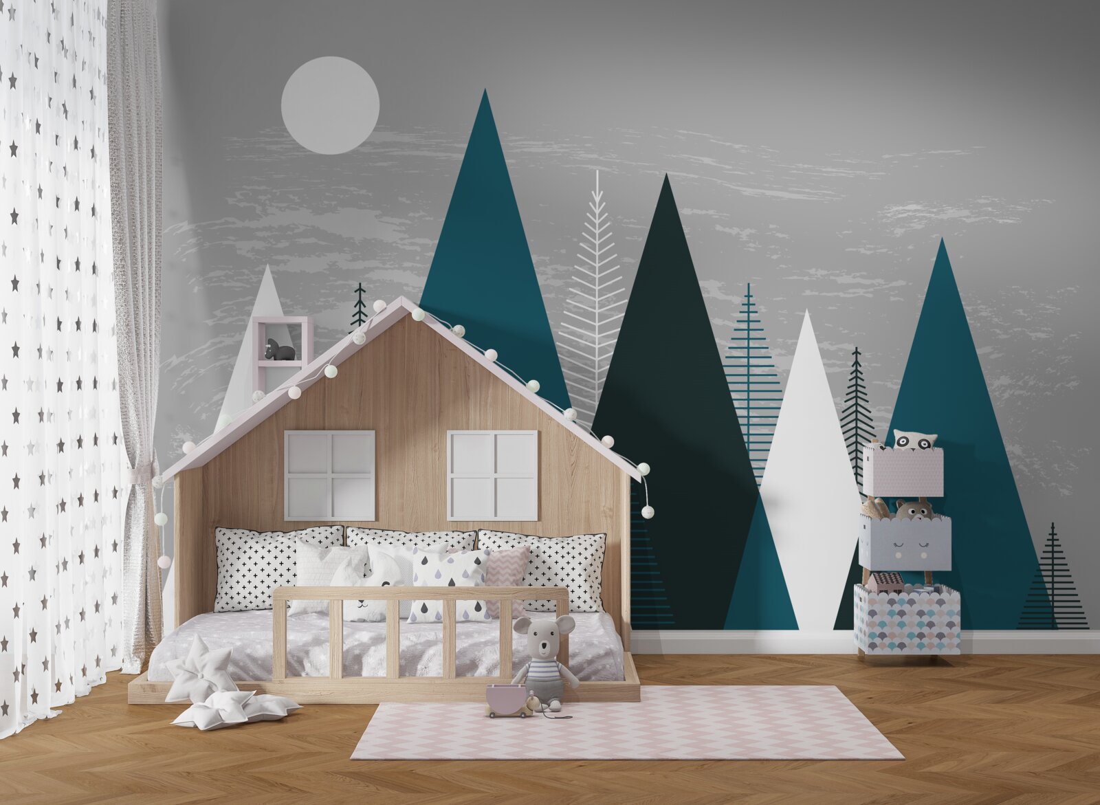 Fotobehang duisternis omhulde het smaragdgroene bos