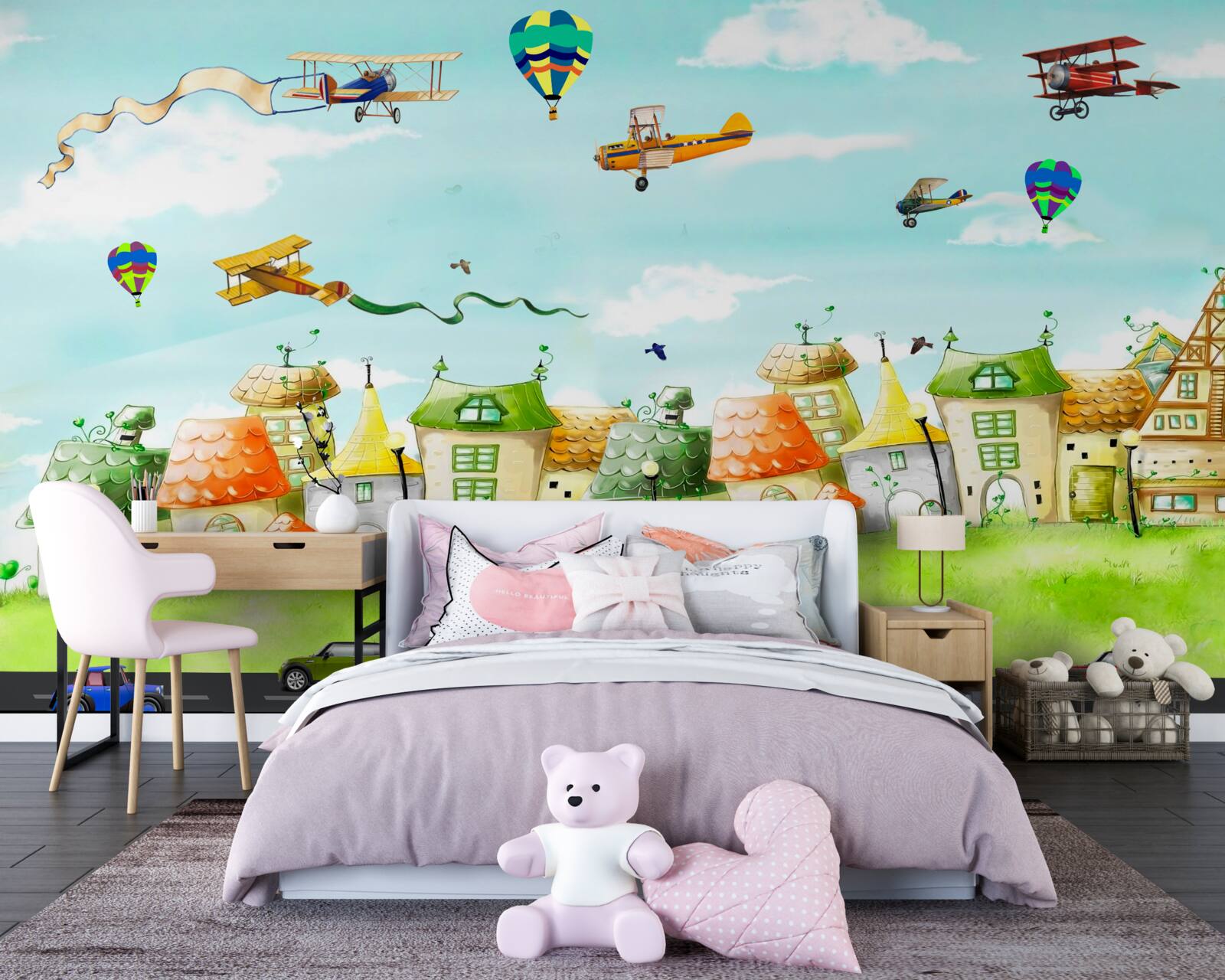 Fotobehang auto's op de snelweg en vliegtuigen