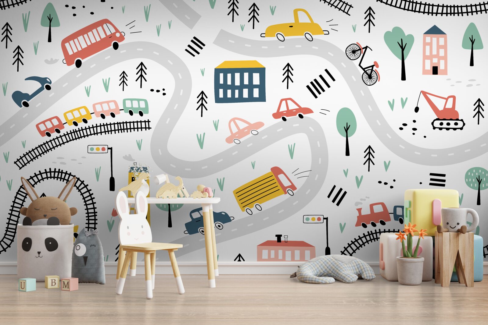 Fotobehang bevolkt gebied met straten en een transportsysteem