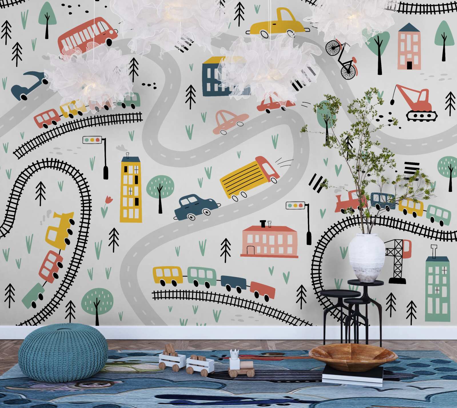 Fotobehang bevolkt gebied met straten en een transportsysteem