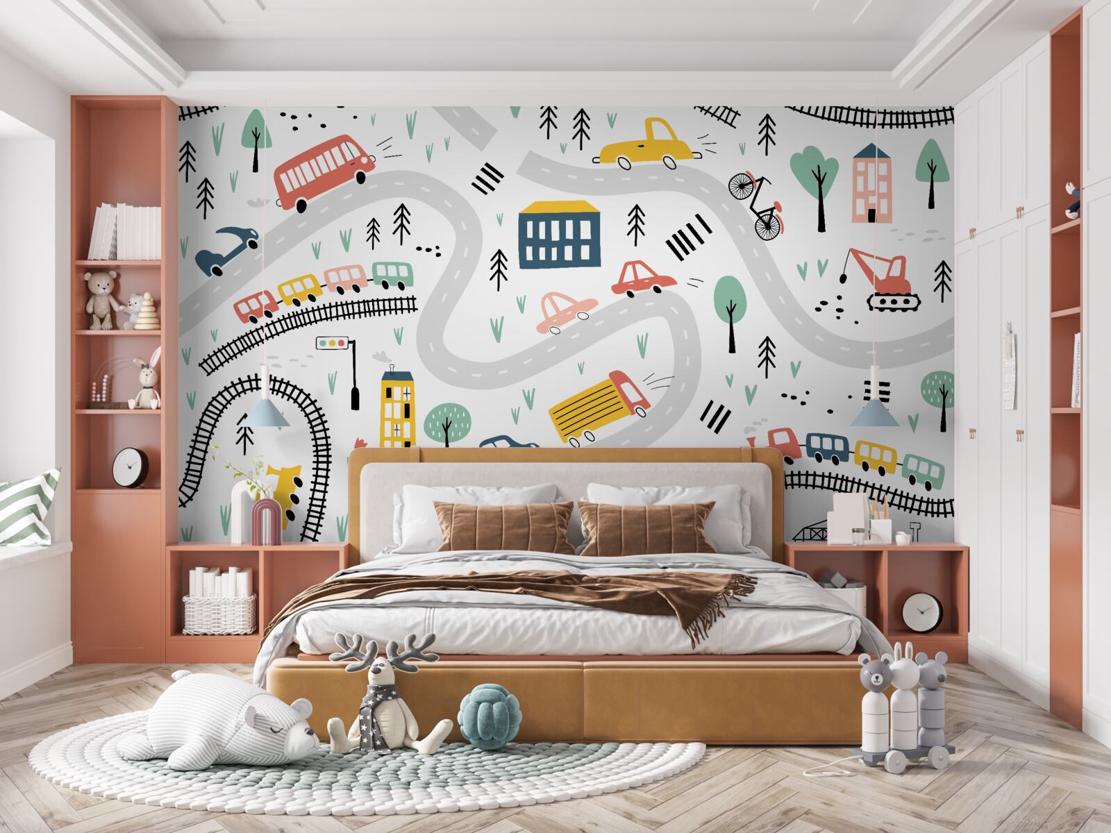 Fotobehang bevolkt gebied met straten en een transportsysteem