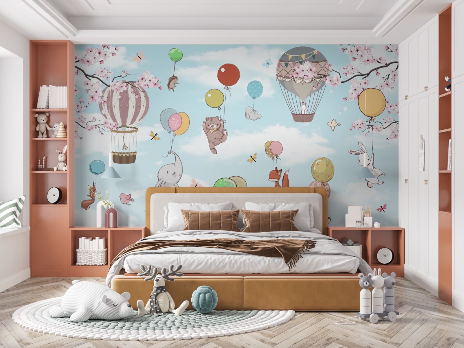 Fotobehang reizen in heteluchtballonnen met afbeeldingen van dieren