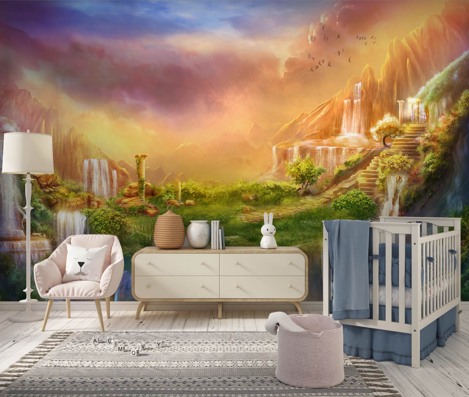 Fotobehang magisch landschap met watervallen