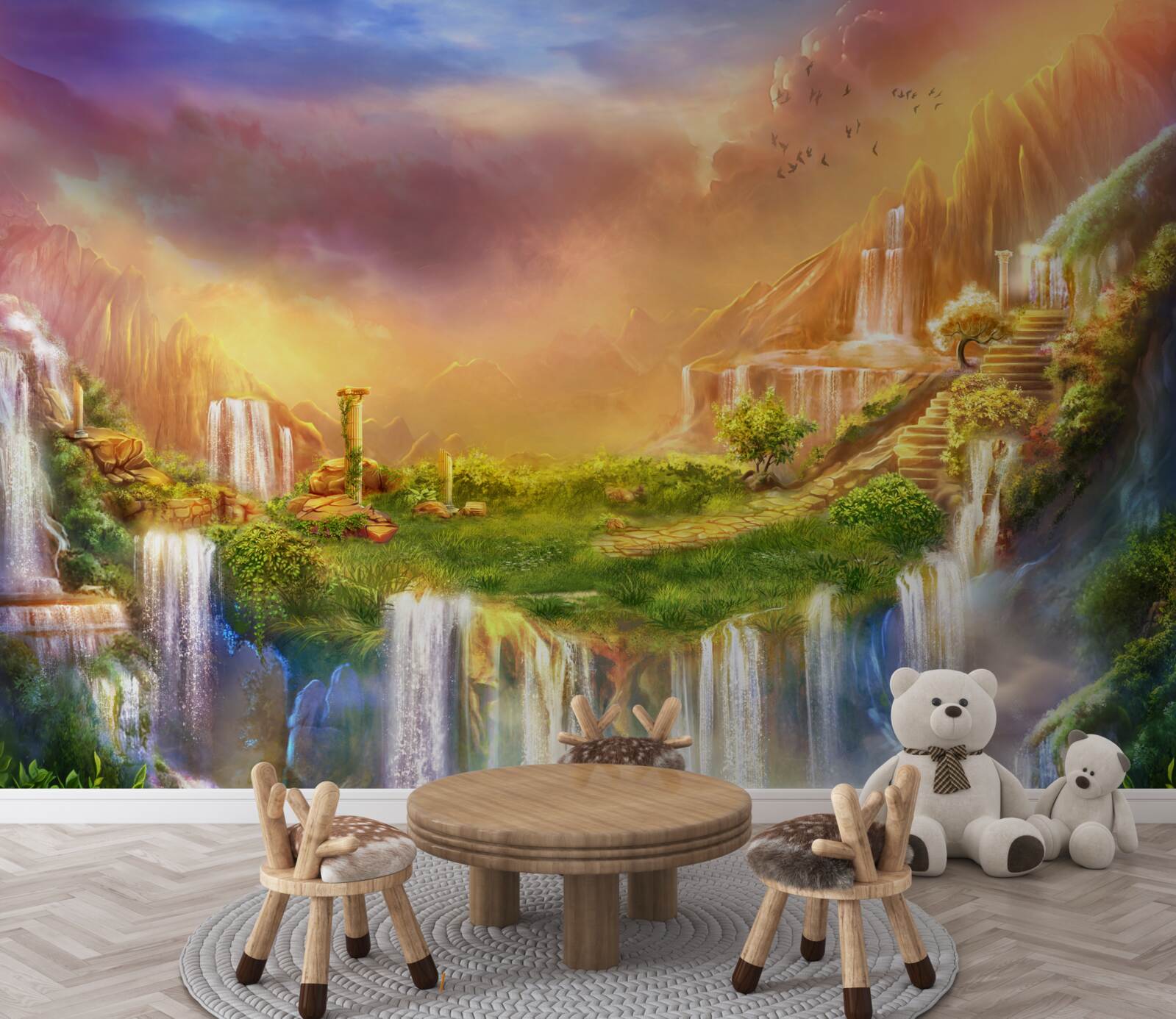 Fotobehang magisch landschap met watervallen