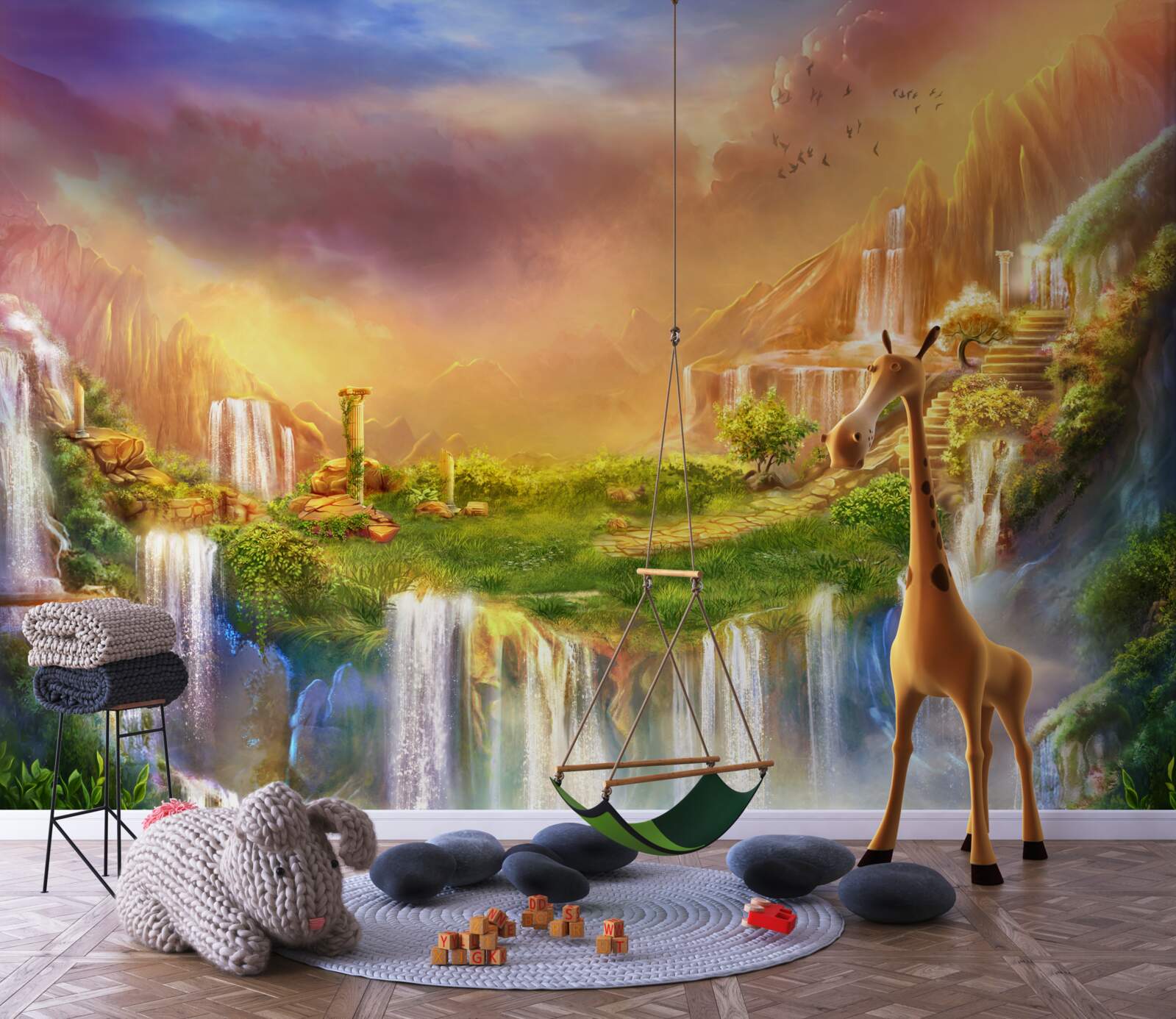 Fotobehang magisch landschap met watervallen