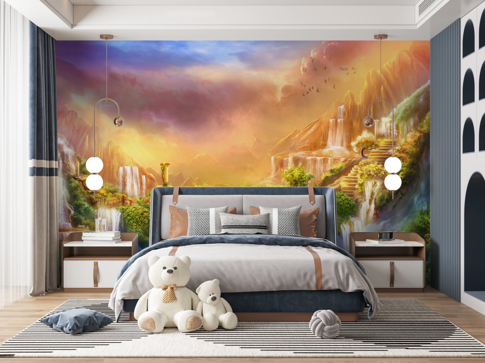 Fotobehang magisch landschap met watervallen