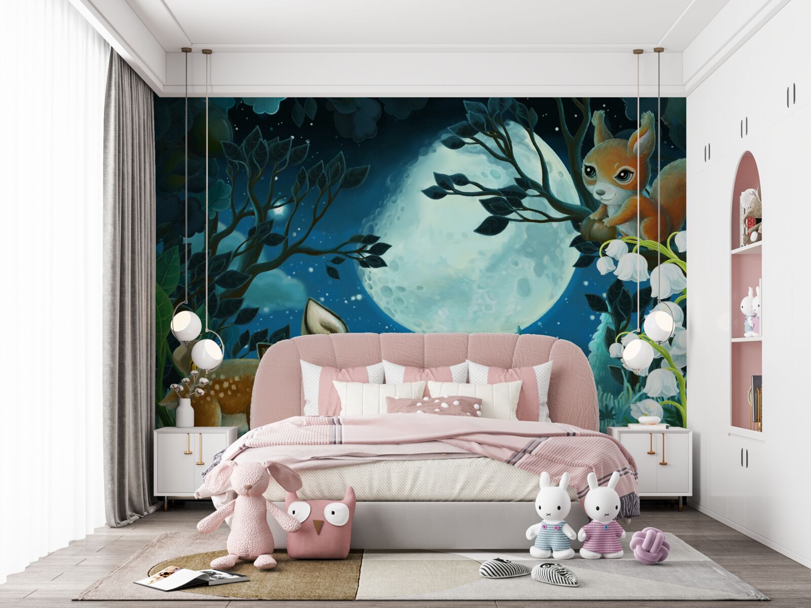 Fotobehang hert wenst eekhoorn een goede nacht