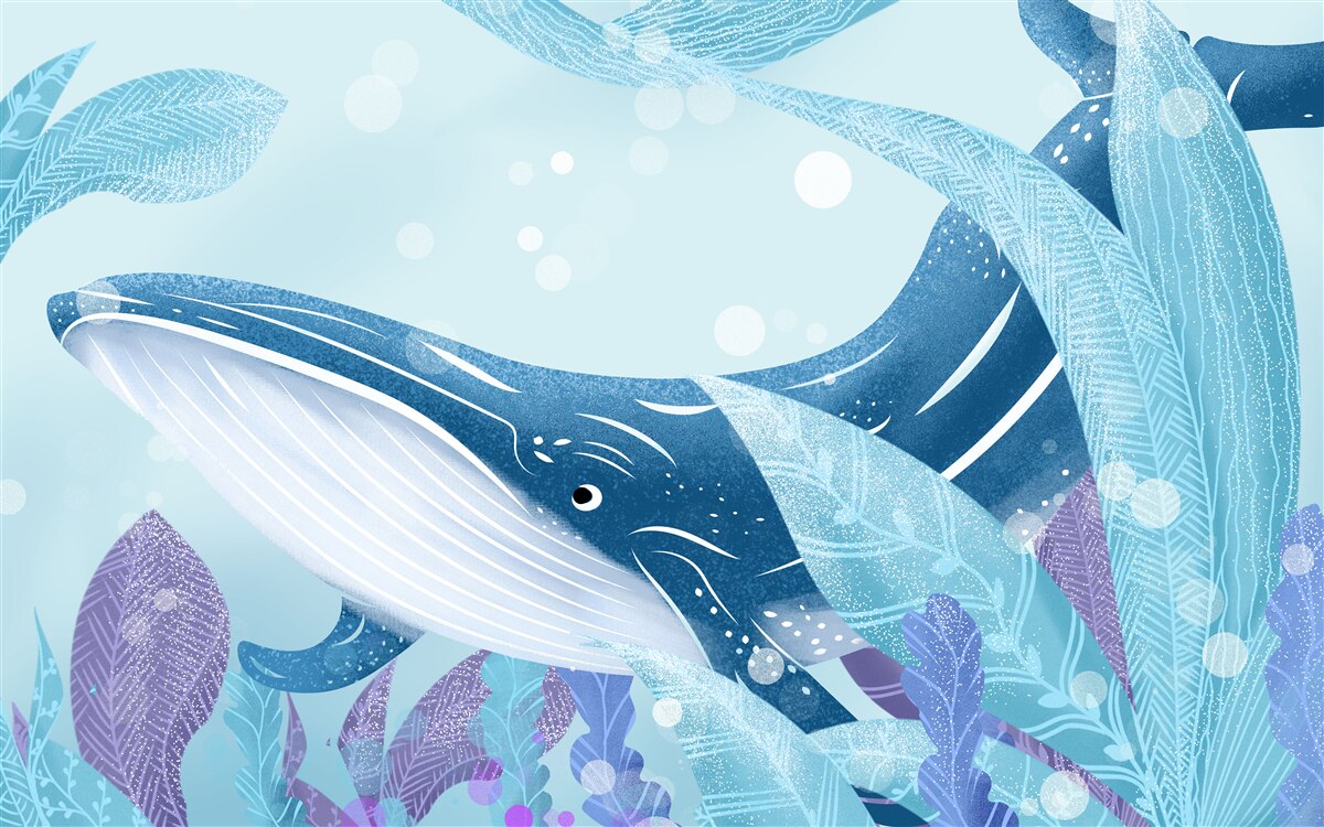 Fotobehang er zit een enorme potvis verstopt in de bladeren