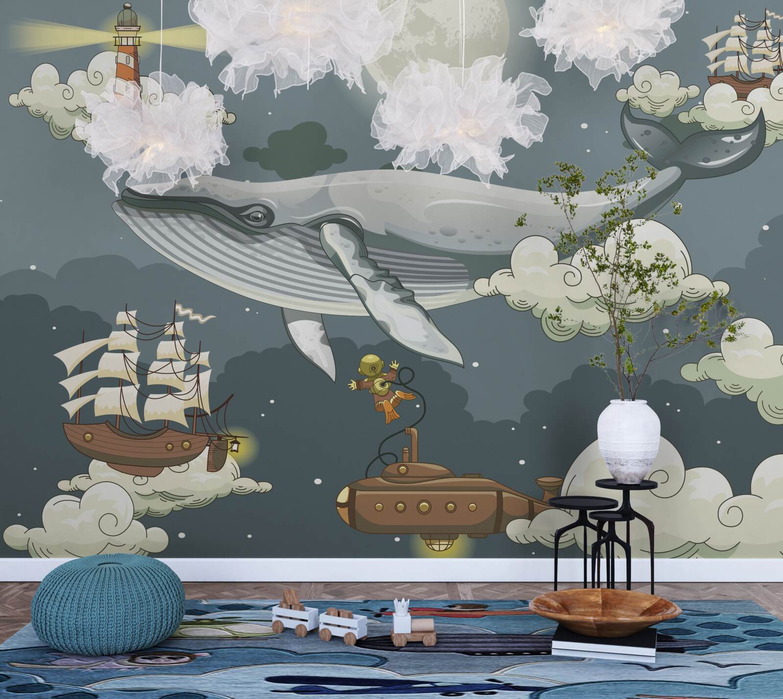 Fotobehang onderwatertoeristen en een walvis