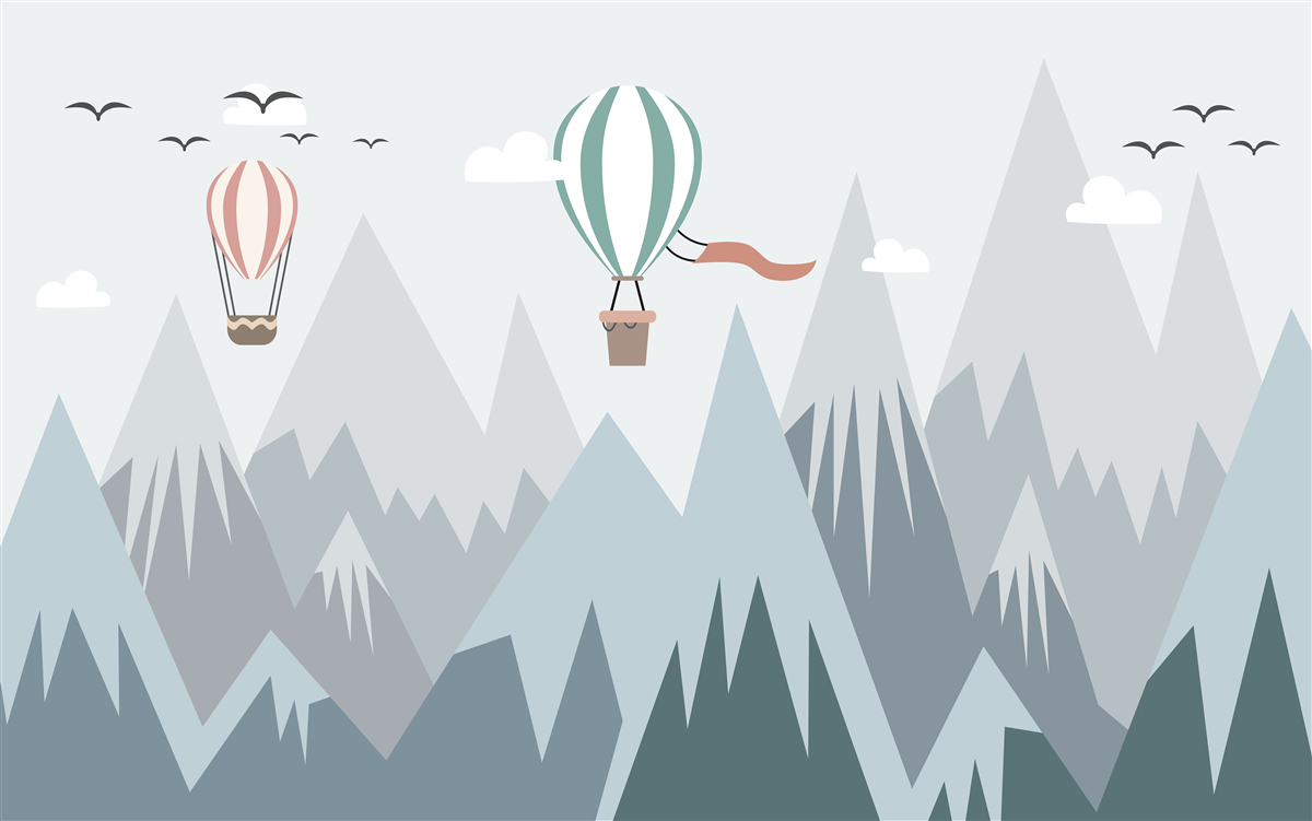 Fotobehang heteluchtballonnen vlogen over de bergen