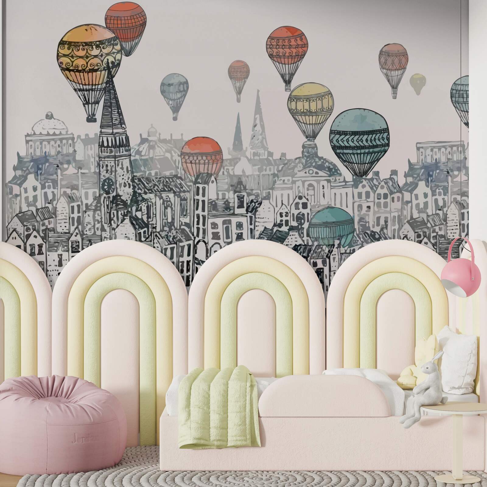 Fotobehang ballonnen zweven boven de stad