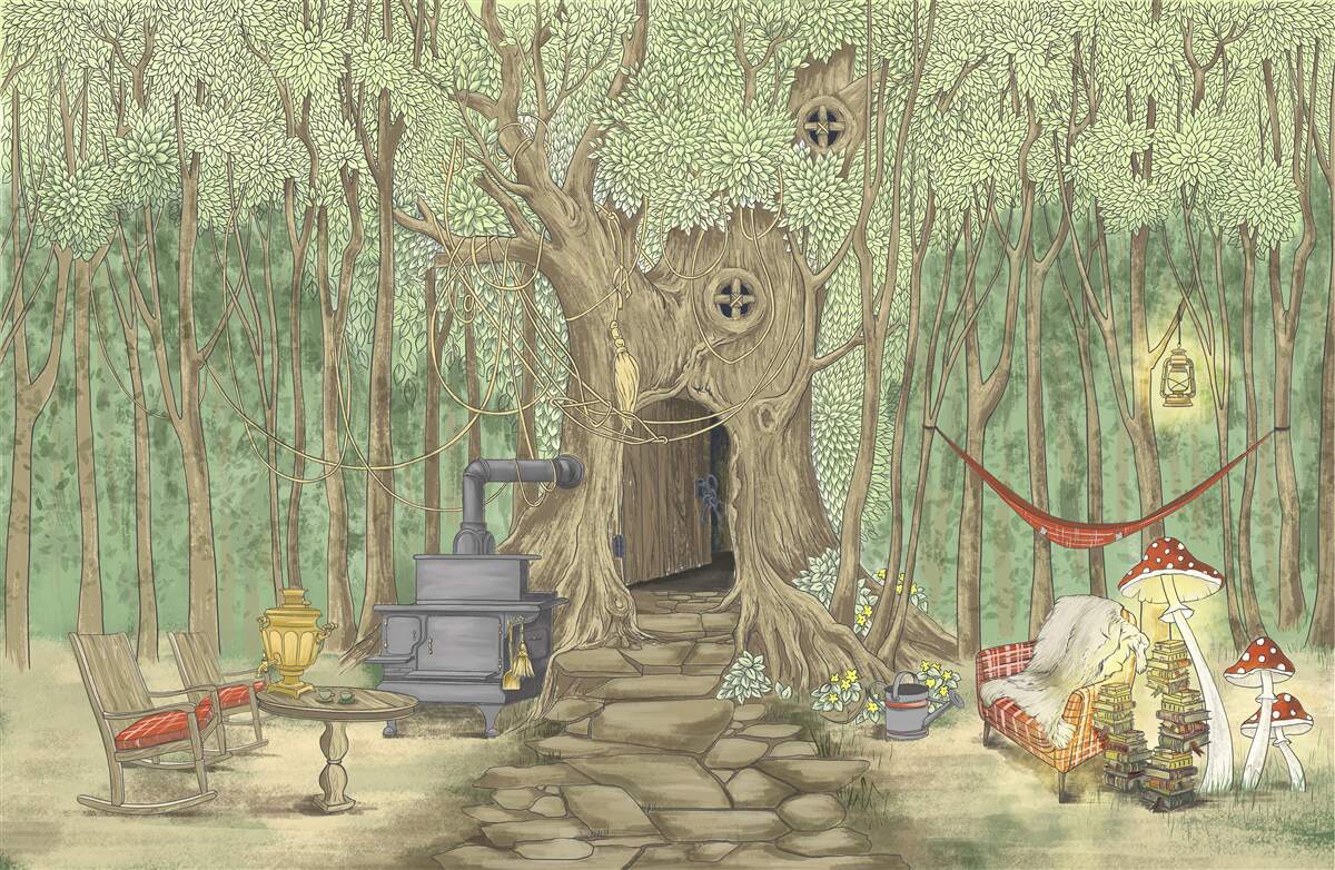 Fotobehang huiselijk comfort in een boomhut in het bos