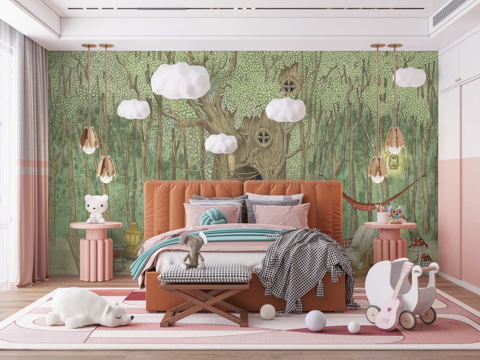 Fotobehang huiselijk comfort in een boomhut in het bos