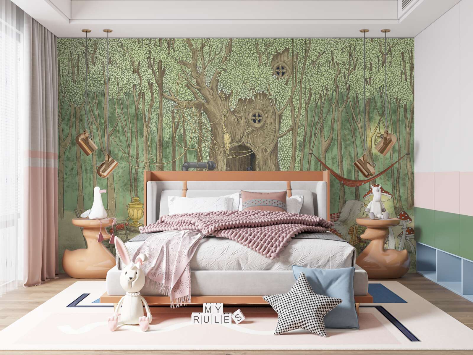 Fotobehang huiselijk comfort in een boomhut in het bos