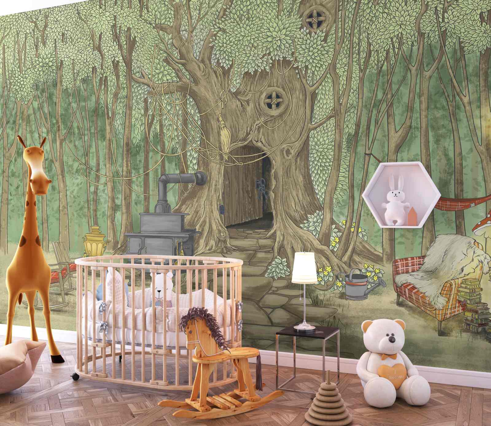 Fotobehang huiselijk comfort in een boomhut in het bos