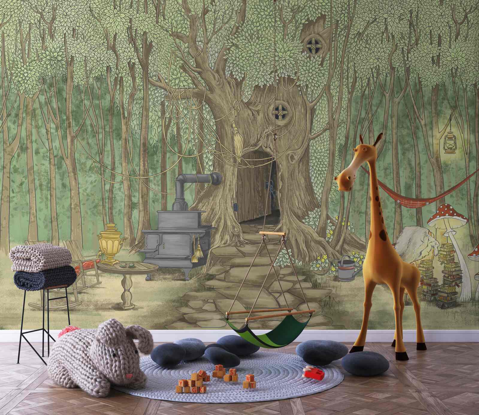 Fotobehang huiselijk comfort in een boomhut in het bos