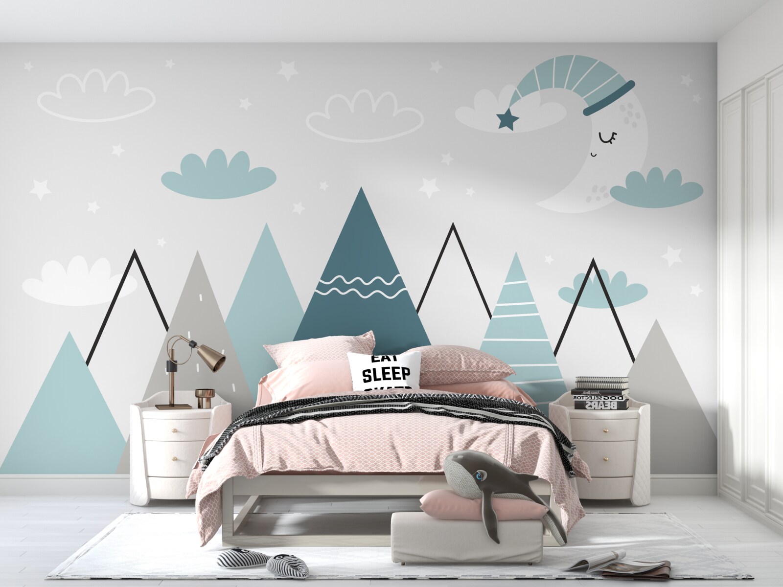 Fotobehang de bergen en de maan vallen in slaap