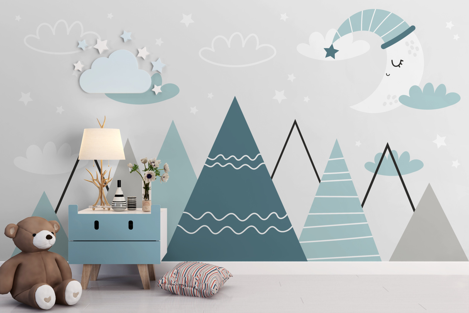 Fotobehang de bergen en de maan vallen in slaap