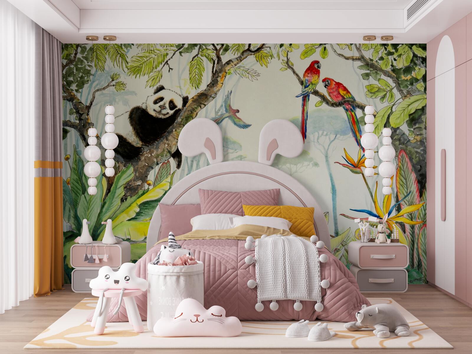 Fotobehang panda ontspant op de takken van een boom