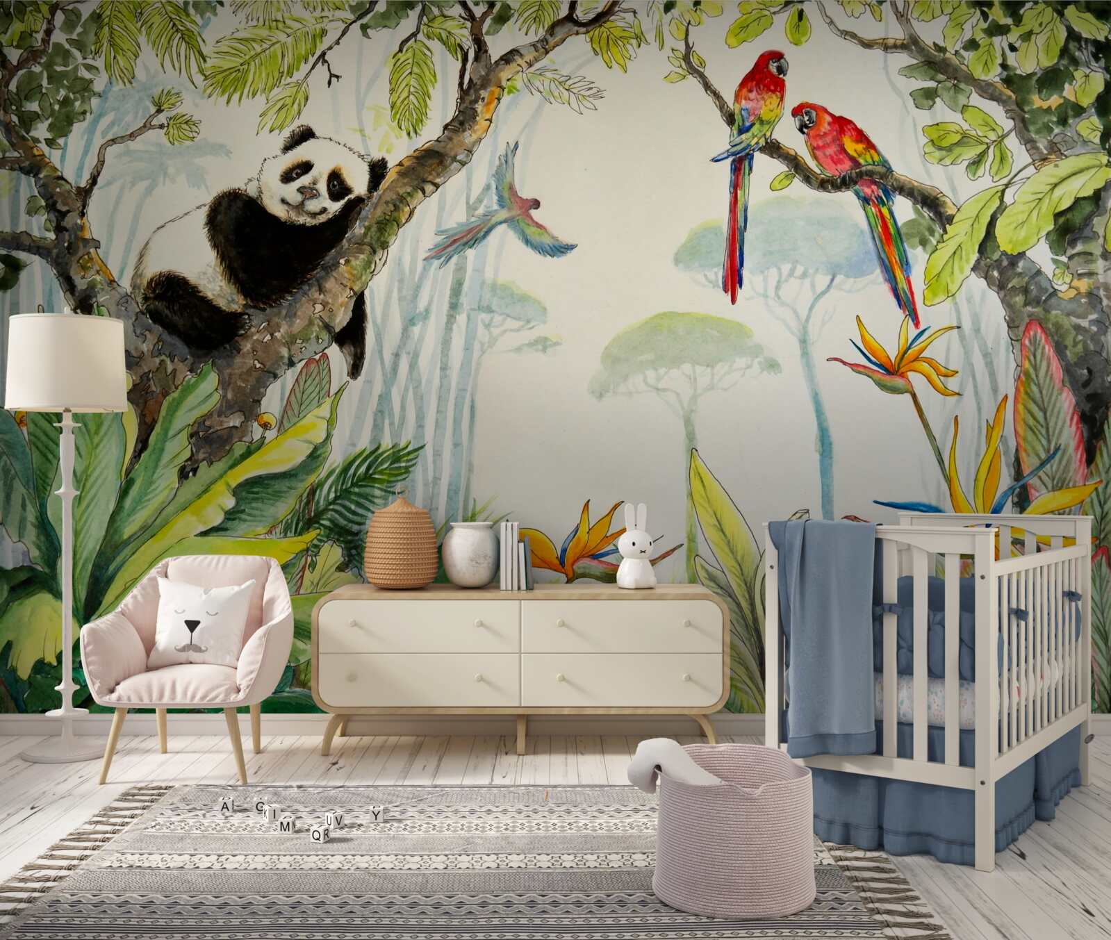 Fotobehang panda ontspant op de takken van een boom