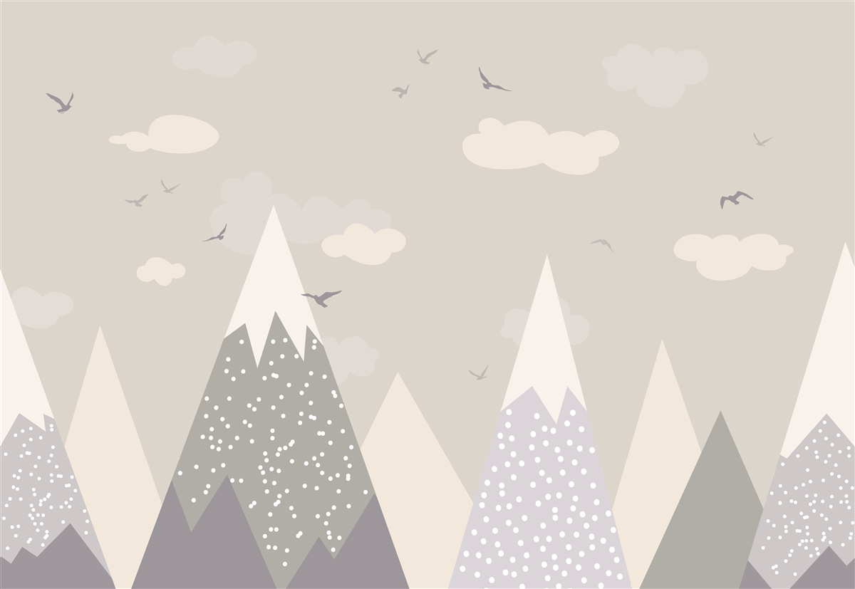 Fotobehang besneeuwde bergtoppen en vogels