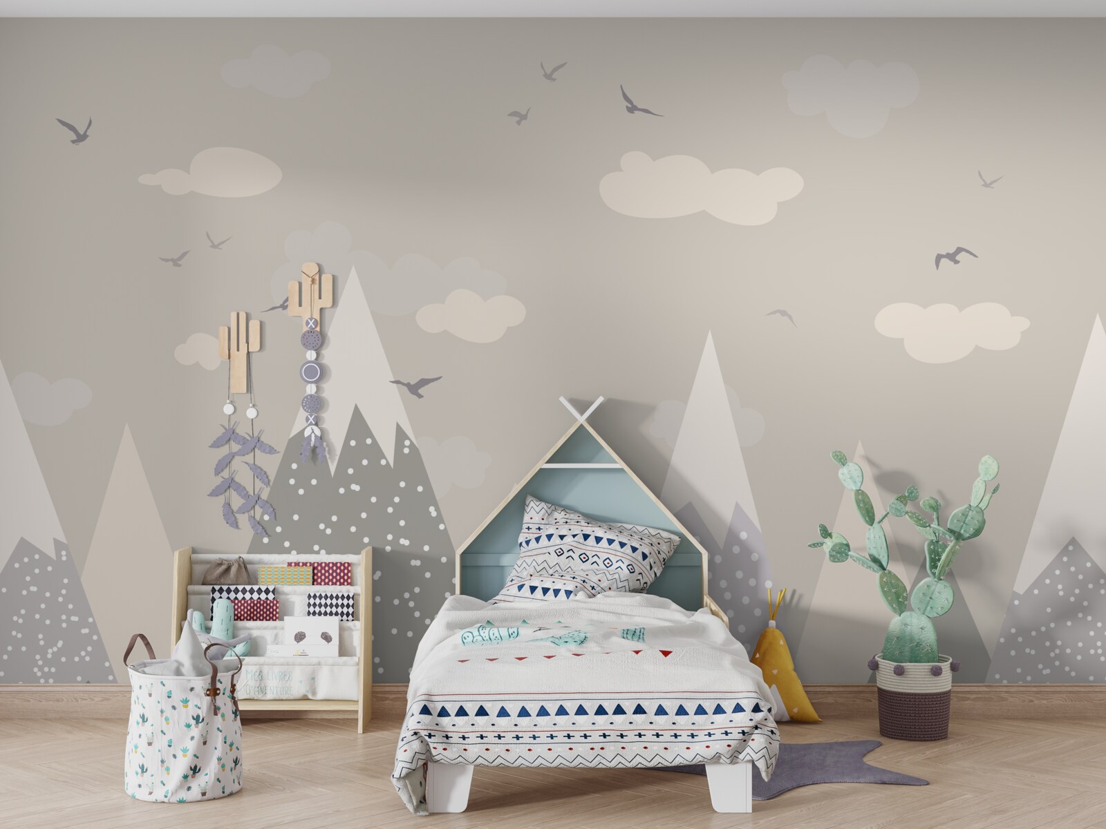 Fotobehang besneeuwde bergtoppen en vogels