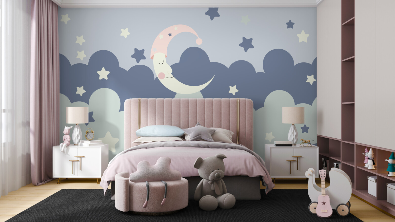 Fotobehang de maan en de lichten vallen in slaap