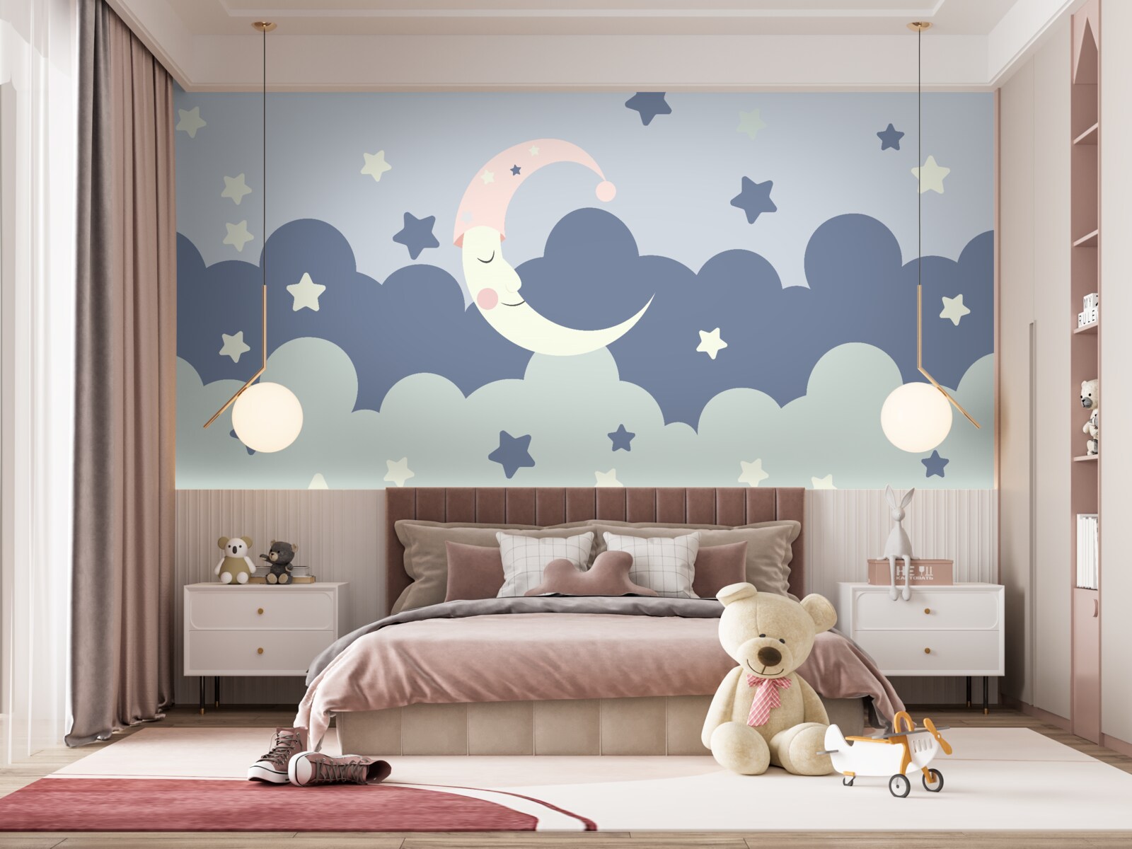 Fotobehang de maan en de lichten vallen in slaap