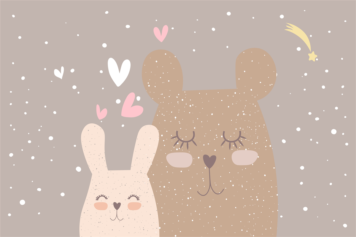 Fotobehang konijn en beer doen een dutje