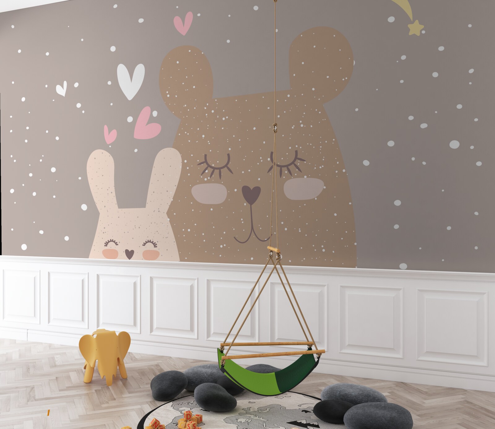 Fotobehang konijn en beer doen een dutje