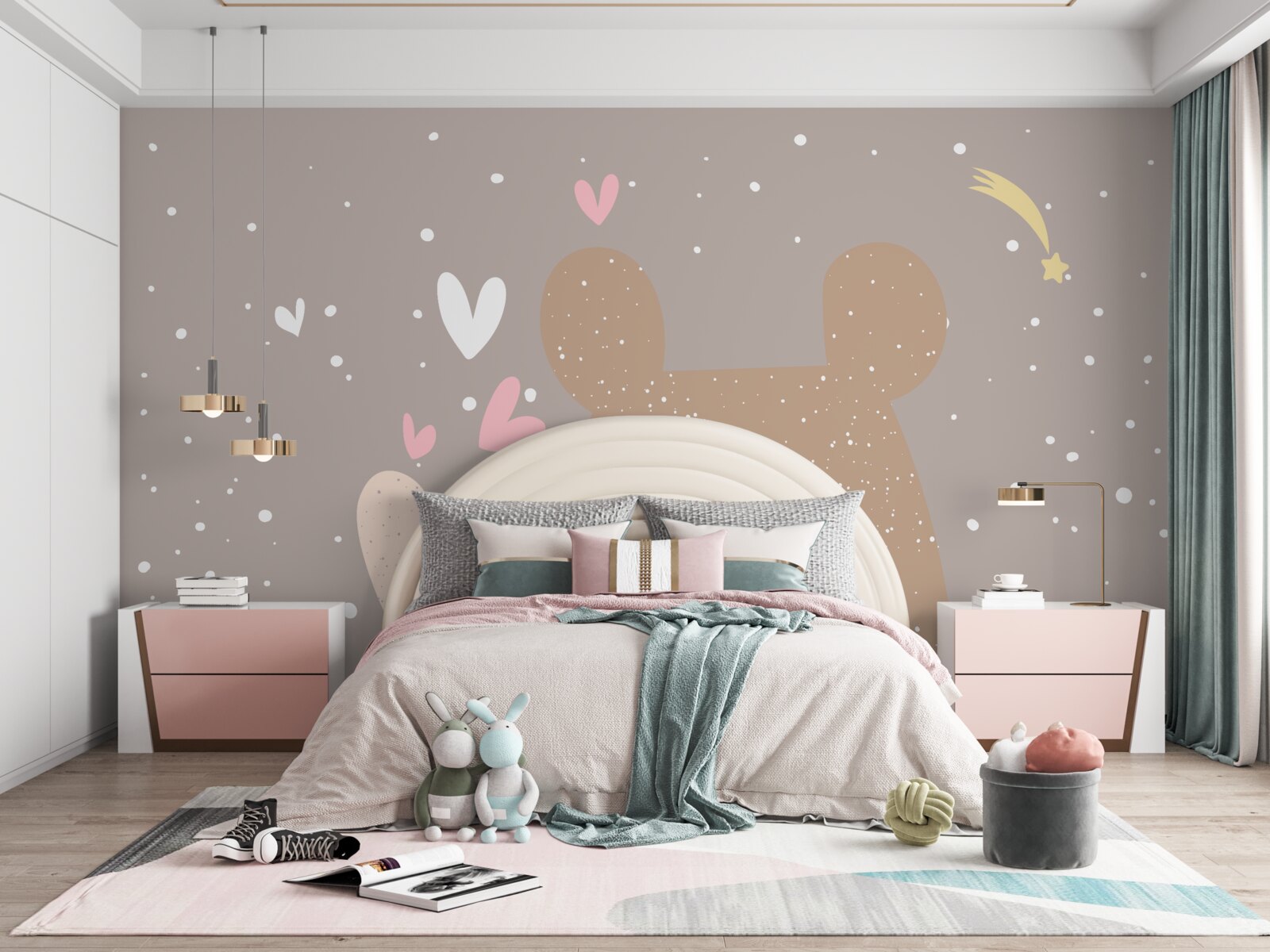 Fotobehang konijn en beer doen een dutje