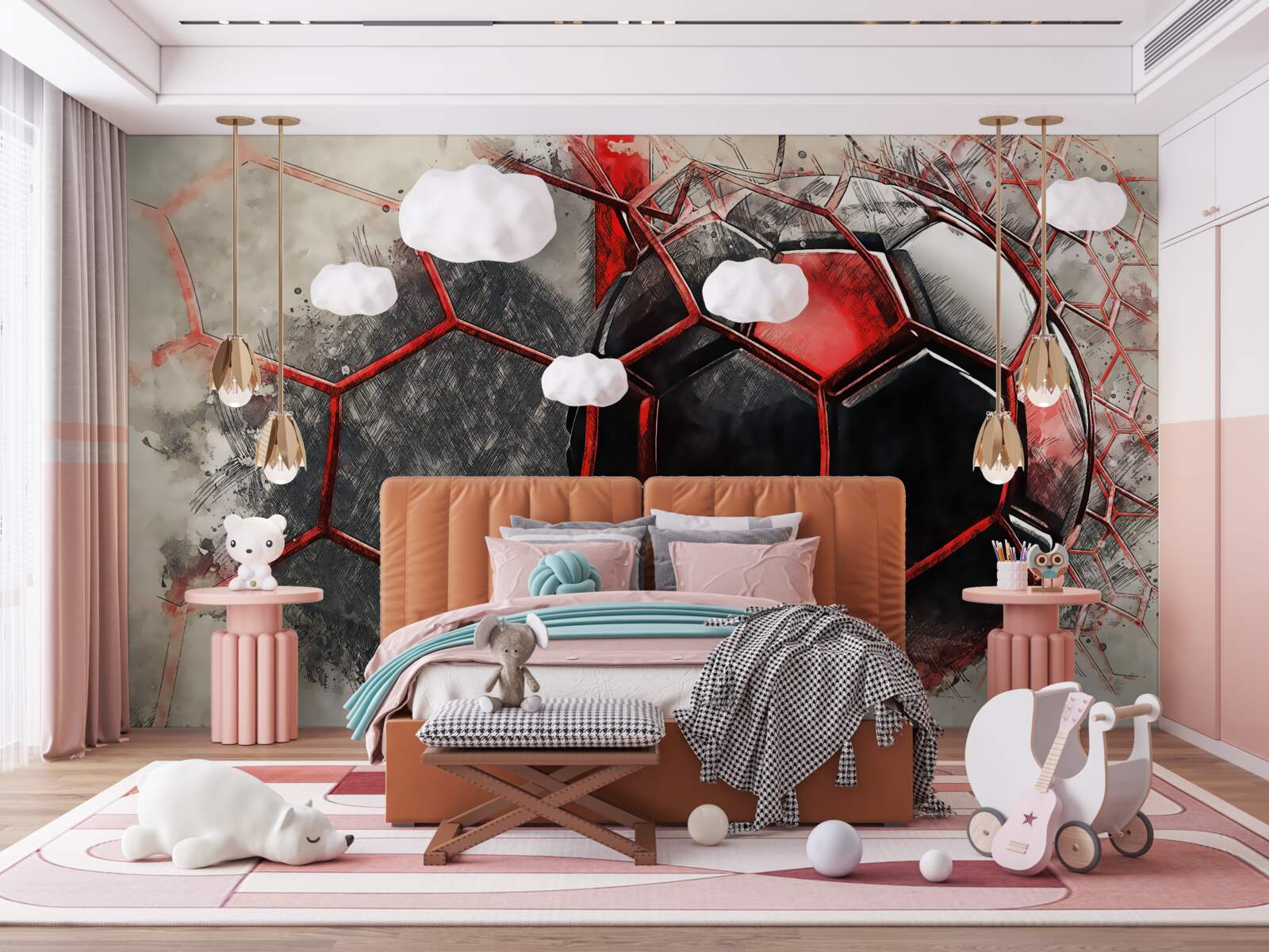 Fotobehang het net is gescheurd door de voetbal