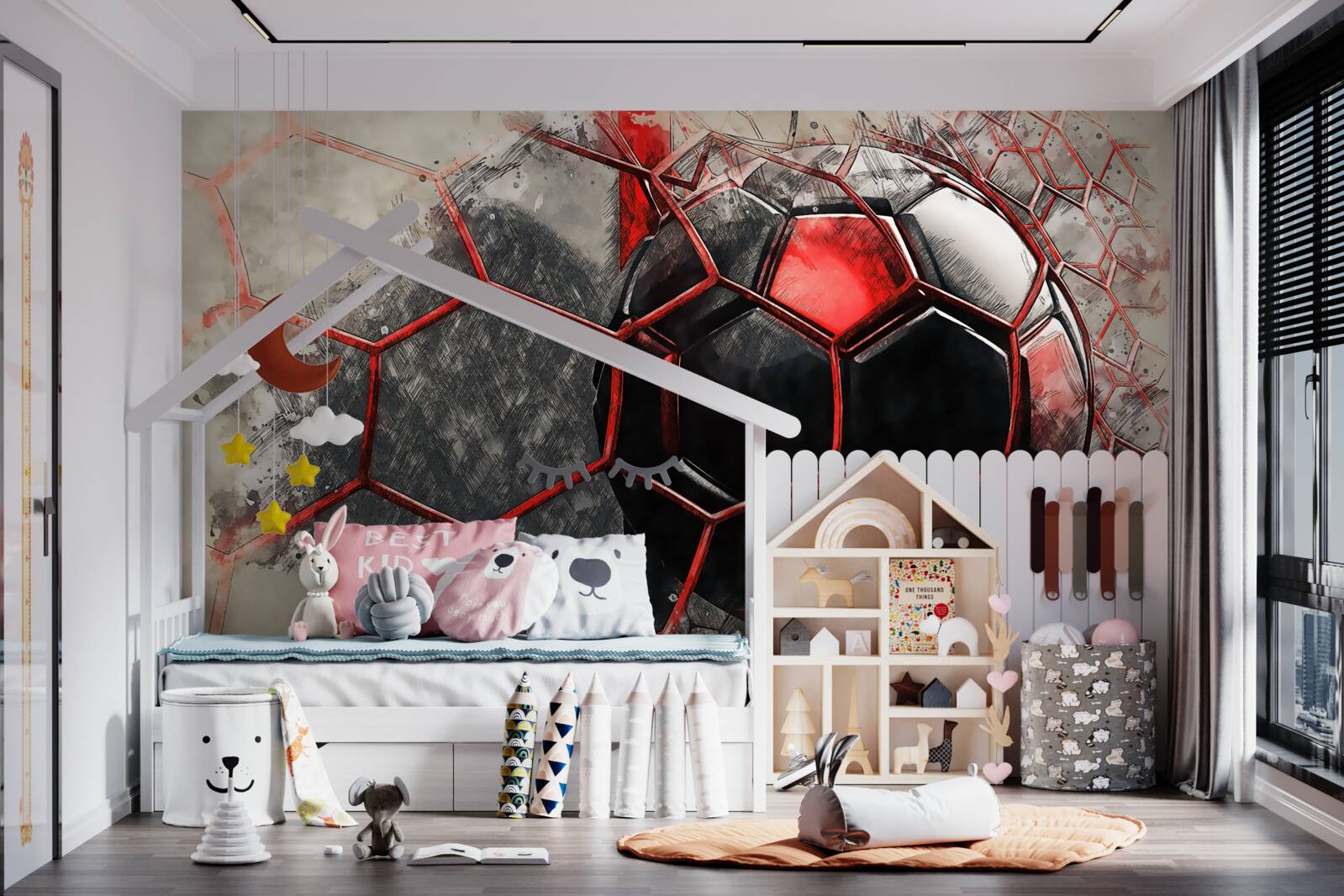 Fotobehang het net is gescheurd door de voetbal