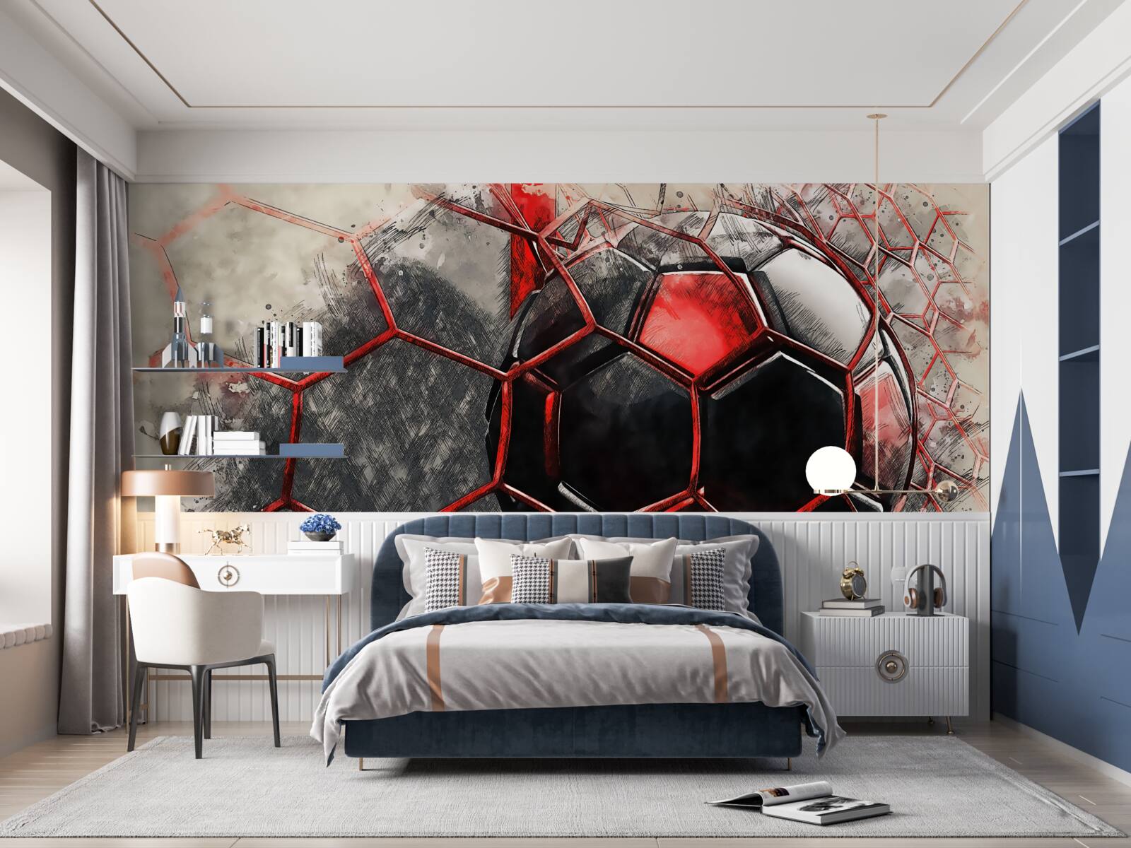 Fotobehang het net is gescheurd door de voetbal