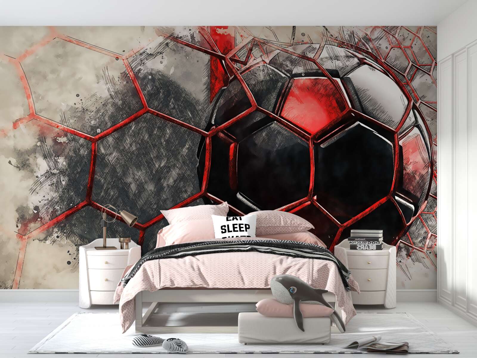 Fotobehang het net is gescheurd door de voetbal