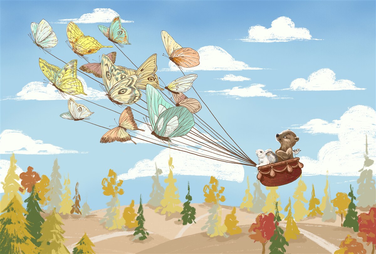 Fotobehang bosbewoners worden gedragen door vlinders