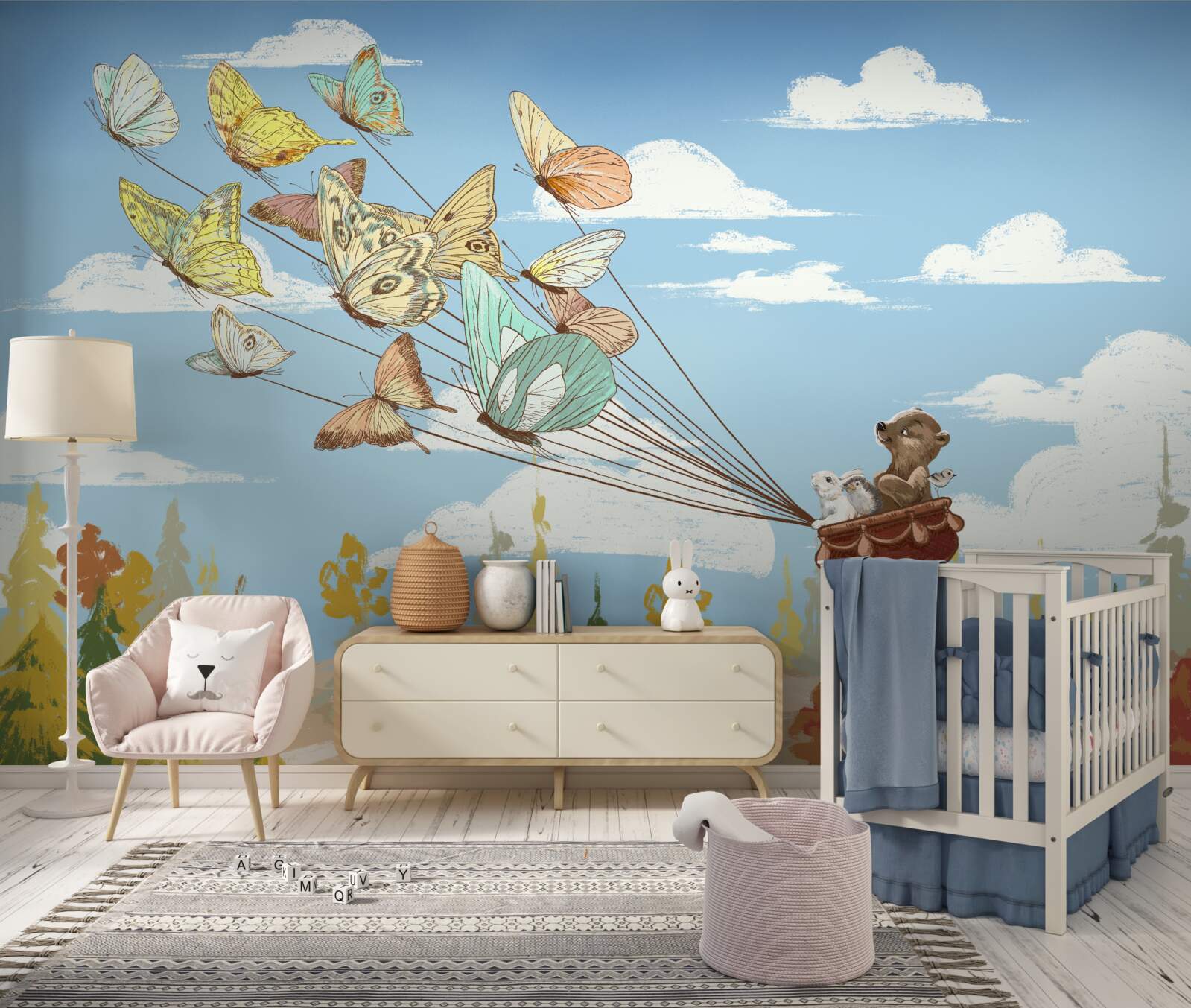 Fotobehang bosbewoners worden gedragen door vlinders