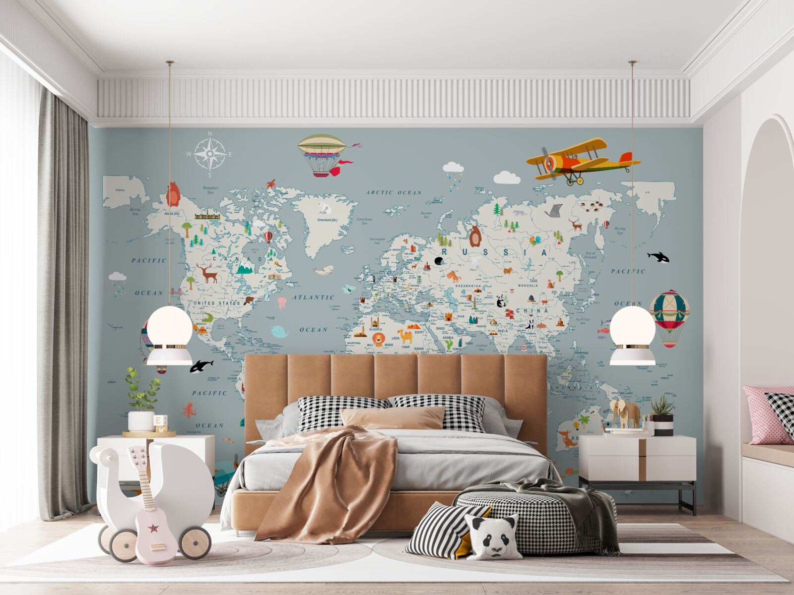 Fotobehang wereldkaart en vliegreizen