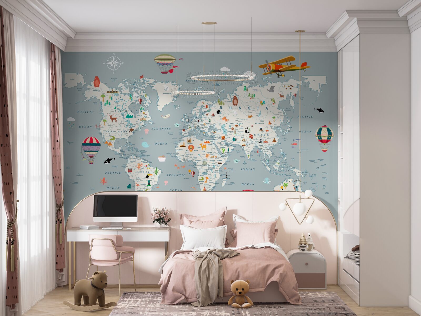 Fotobehang wereldkaart en vliegreizen