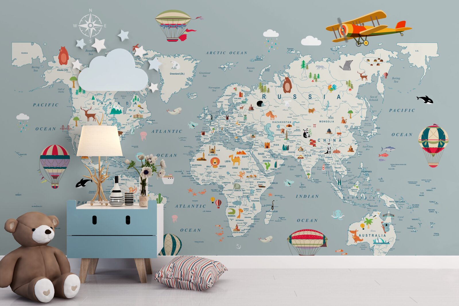 Fotobehang wereldkaart en vliegreizen