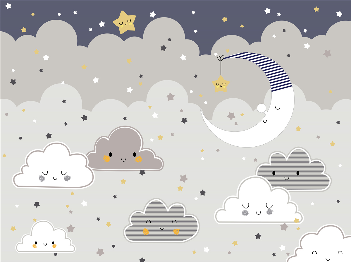 Fotobehang wolken en de maan vallen ook in slaap