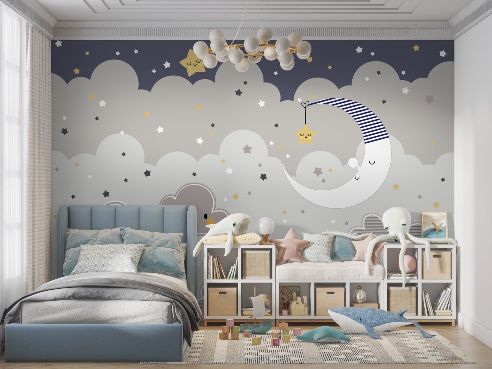 Fotobehang wolken en de maan vallen ook in slaap